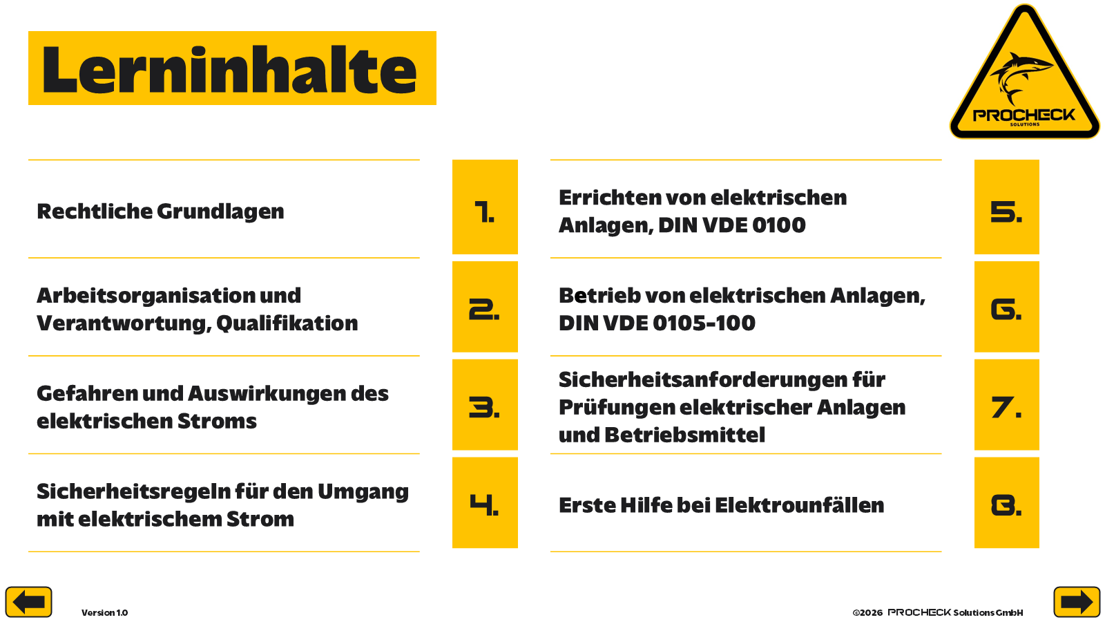 Übersicht der acht Lernkapitel der EFK-Unterweisung