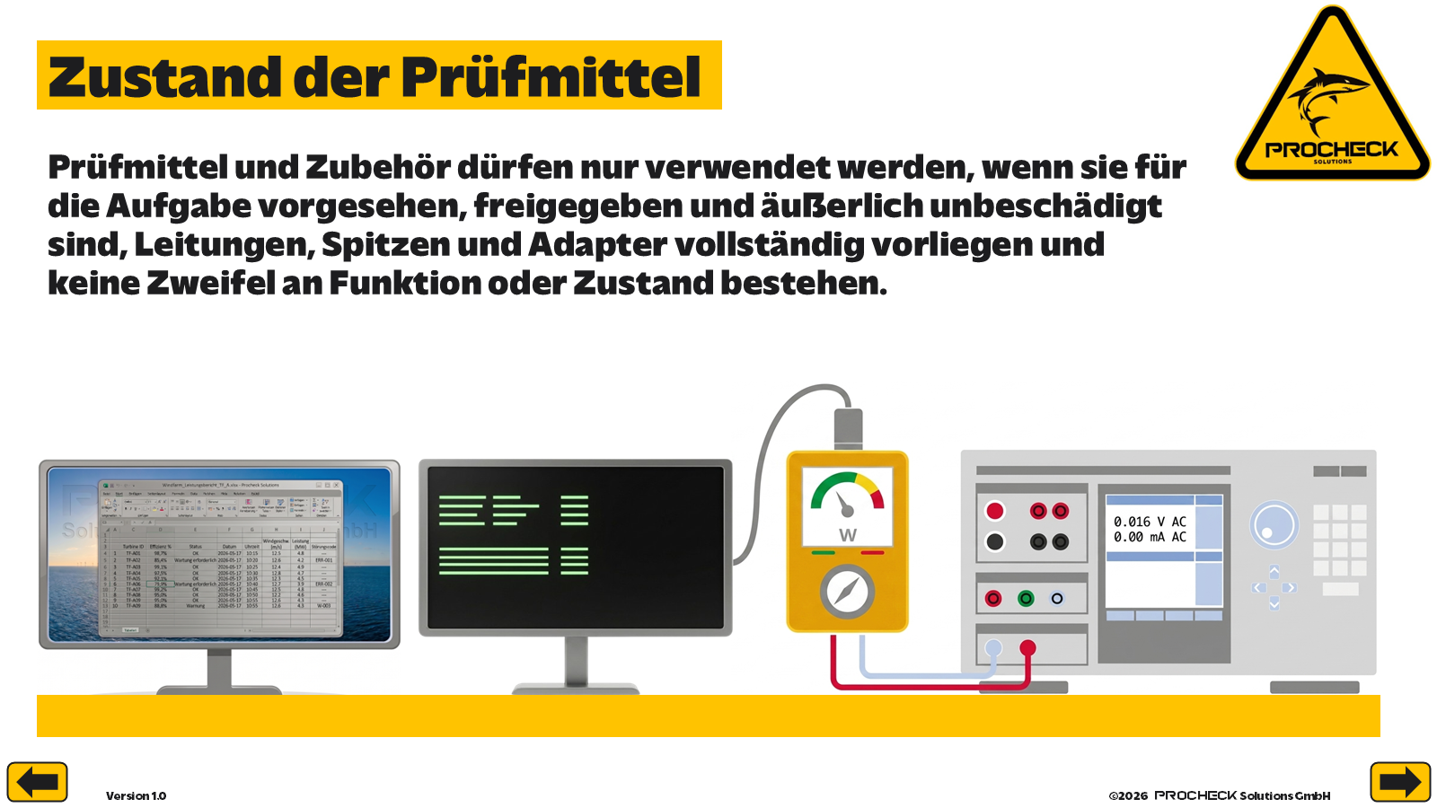 Folie der EuP-Unterweisung zur sicheren Prüfung von Prüfmitteln und Zubehör